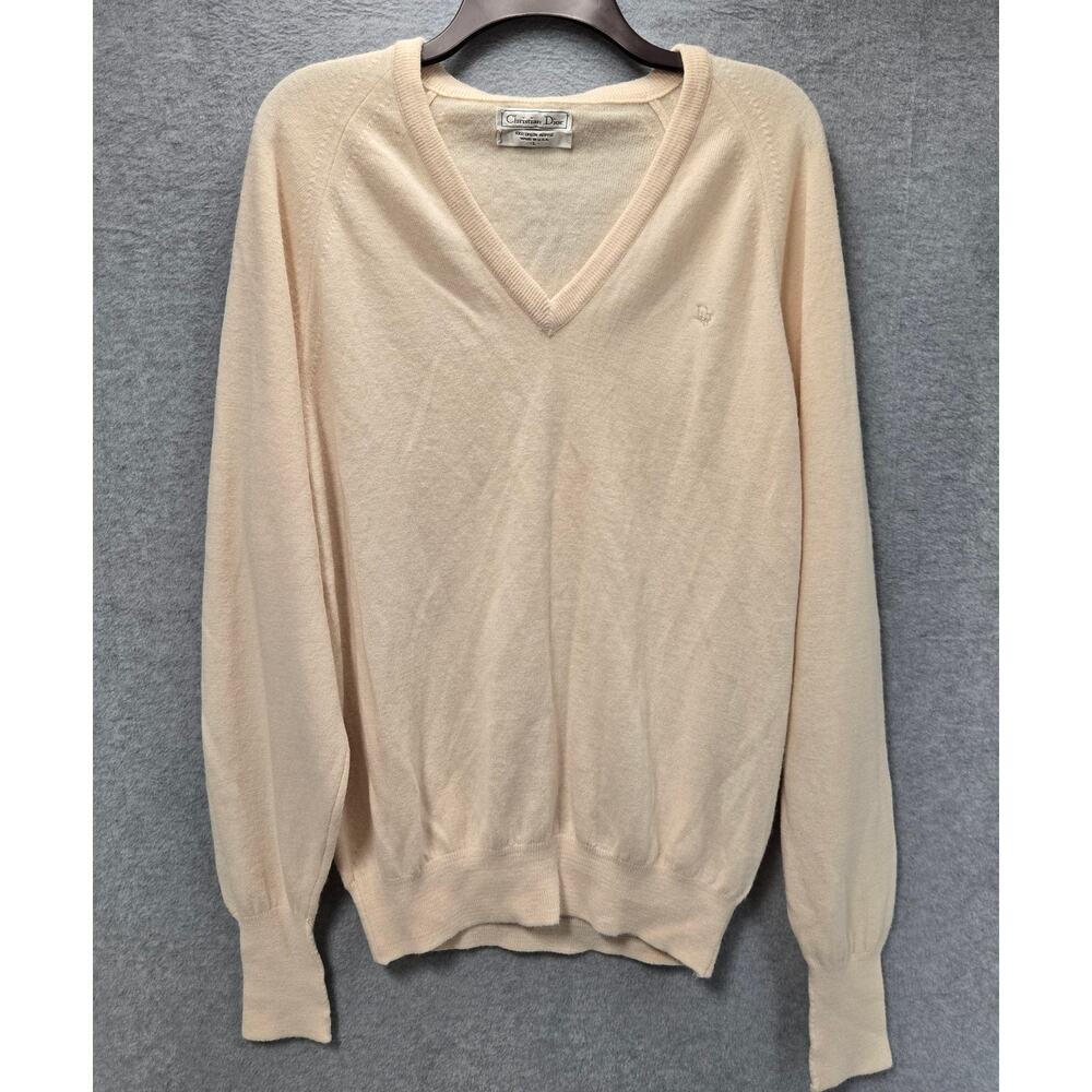 Vintage Christian Dior V Neck Pullover Sweater Orlon Acrylic USA Made Size Large